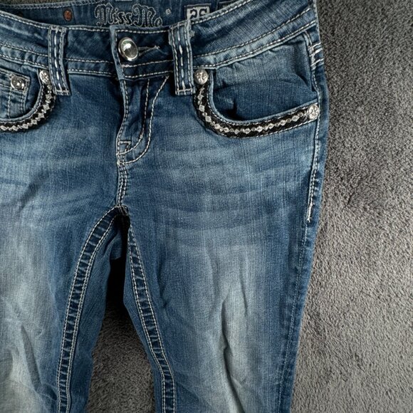 Miss Me Signature Rise Boot Cut Blue Denim Jeans Back Flap Pockets Women 26 - Picture 3 of 16